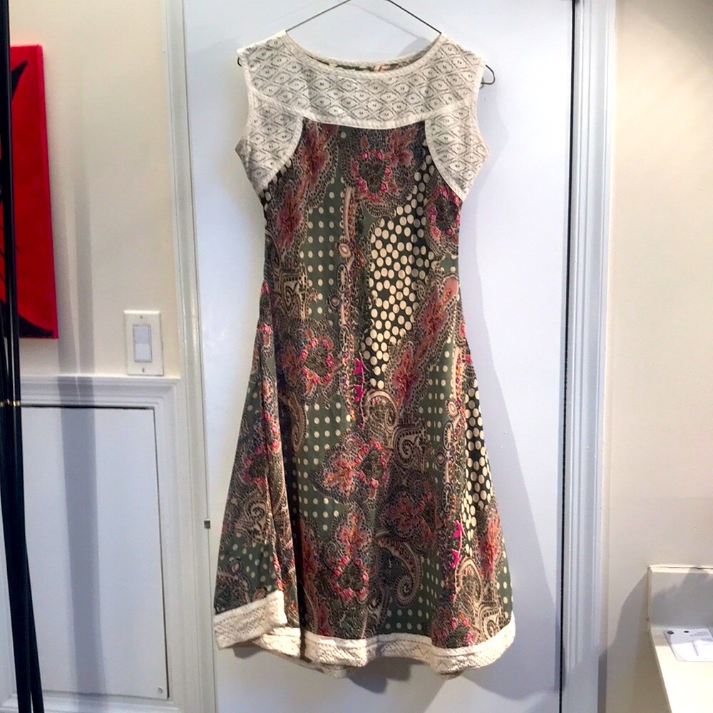 Unique Handmade crochet detail Sleeveless Dress. Cotton. See photos for details